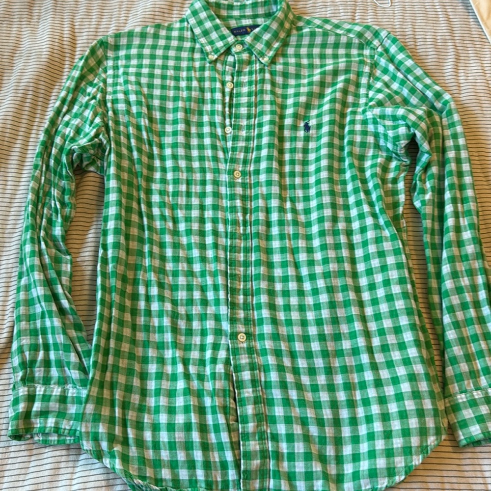 Large Ralph Lauren green and white button down